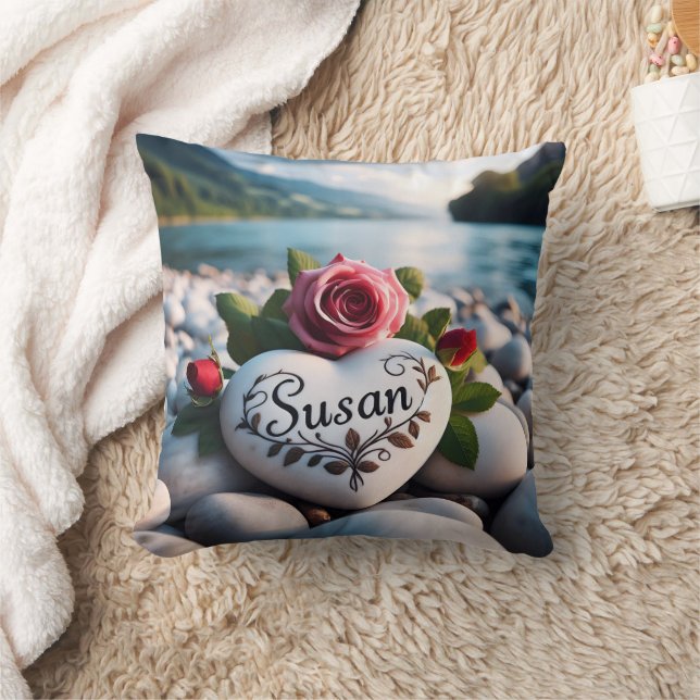 Susan's Heart by the River Throw Pillow (Blanket)