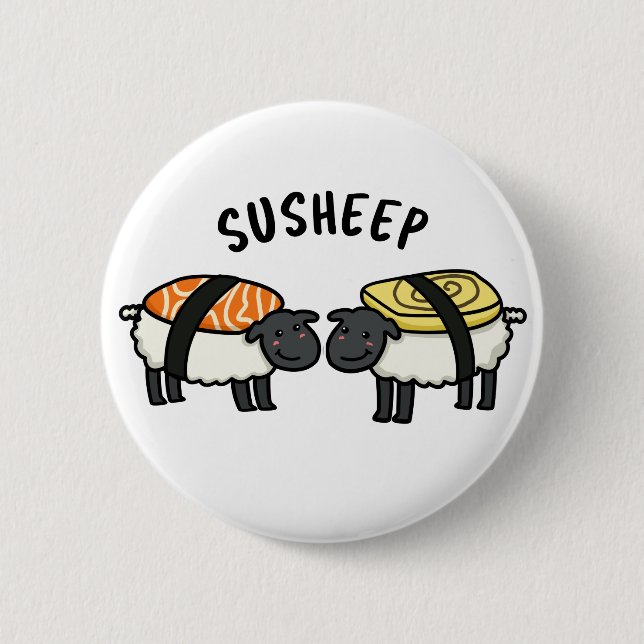 Susheep Cute Sushi Sheep Pun 2 Inch Round Button (Front)