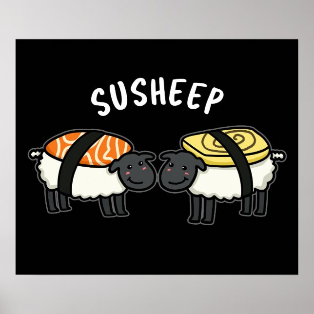 Susheep Funny Sushi Sheep Pun Dark BG Poster (Front)