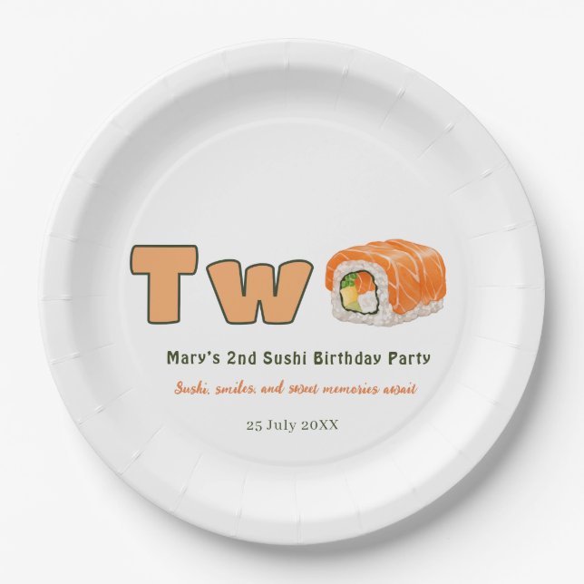  Sushi- 2nd Birthday Paper Plate (Front)