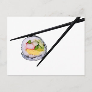 Sushi and black chopsticks sushi, chopsticks, ric postcard
