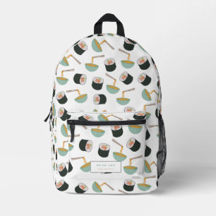 Sushi and Noodles Pattern Custom Name School Printed Backpack