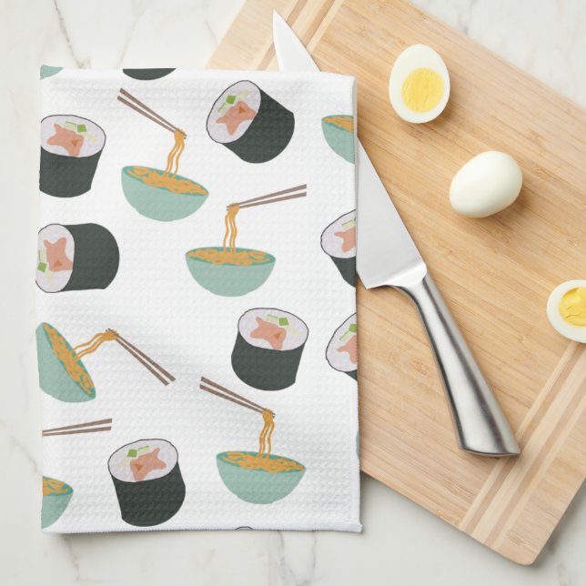 Sushi and Noodles Pattern Kitchen Towel (Quarter Fold)