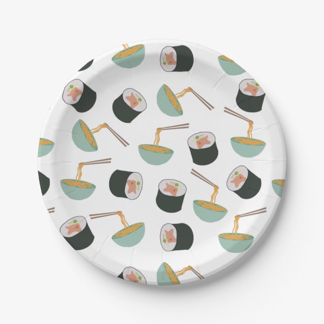Sushi and Noodles Pattern Paper Plate (Front)