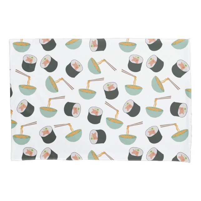 Sushi and Noodles Pattern Pillowcase (Front)