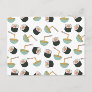 Sushi and Noodles Pattern Postcard