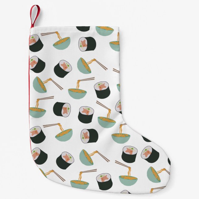 Sushi and Noodles Pattern Small Christmas Stocking (Front)