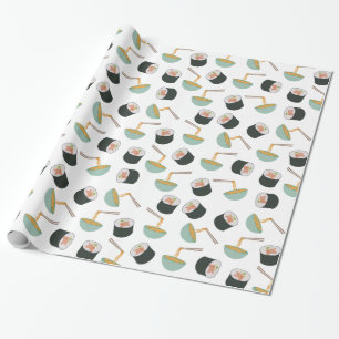 Sushi and Noodles Pattern Wrapping Paper