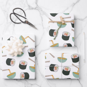 Sushi and Noodles Pattern Wrapping Paper Sheet
