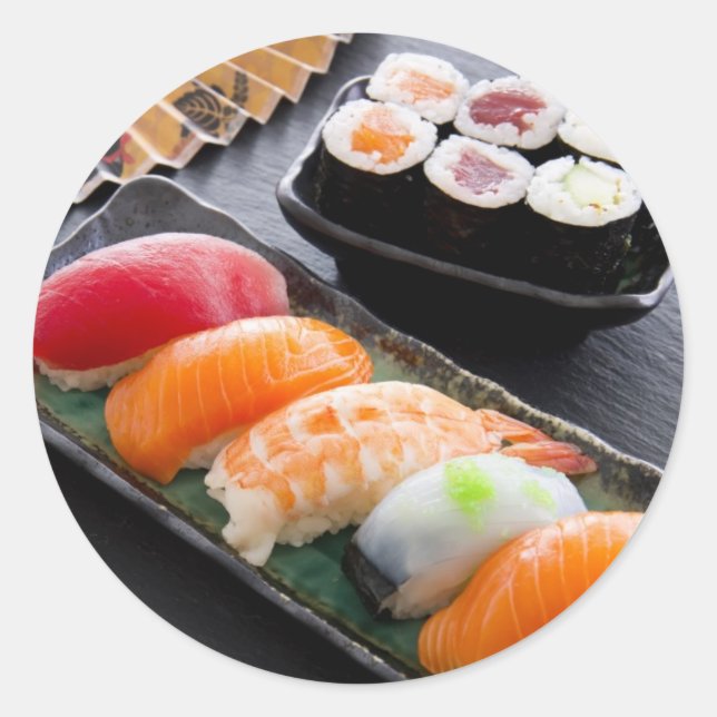 Sushi and rolls classic round sticker (Front)