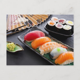 Sushi and rolls postcard