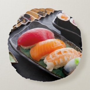 Sushi and rolls round pillow