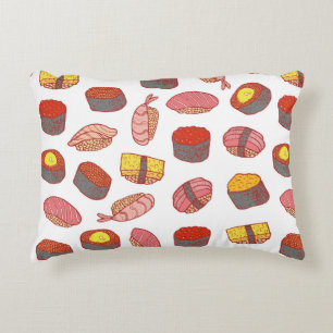 Sushi and rolls seamless pattern. Doodle cartoon c Accent Pillow