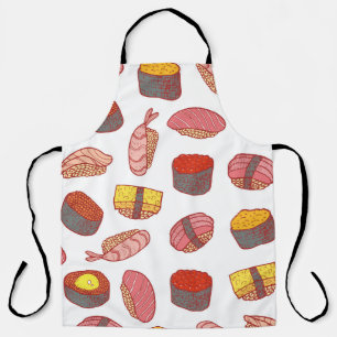 Sushi and rolls seamless pattern. Doodle cartoon c Apron