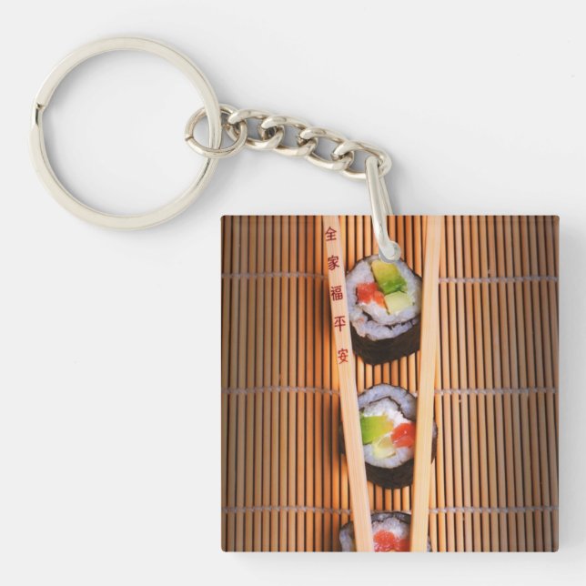 Sushi and wooden chopsticks keychain (Front)