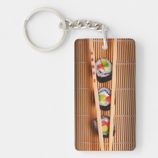 Sushi and wooden chopsticks keychain (Front)