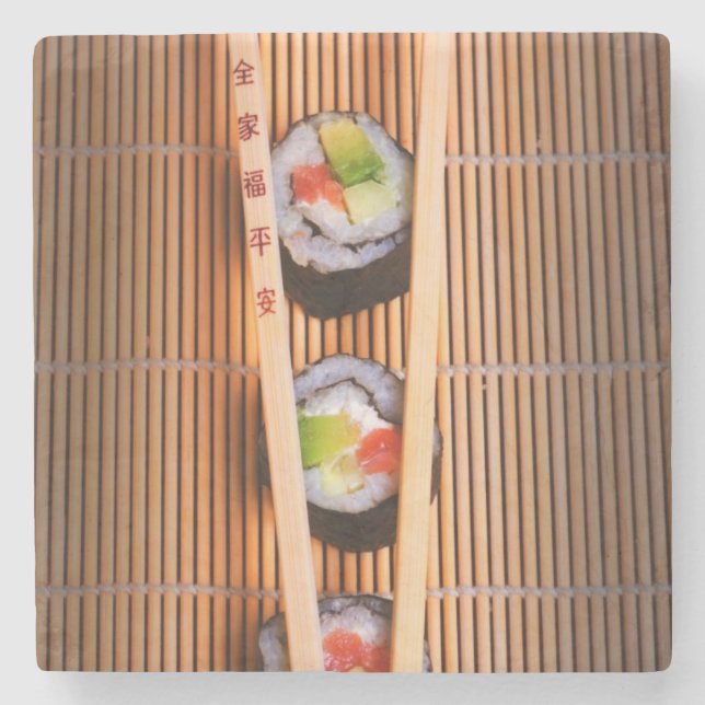 Sushi and wooden chopsticks stone coaster (Front)