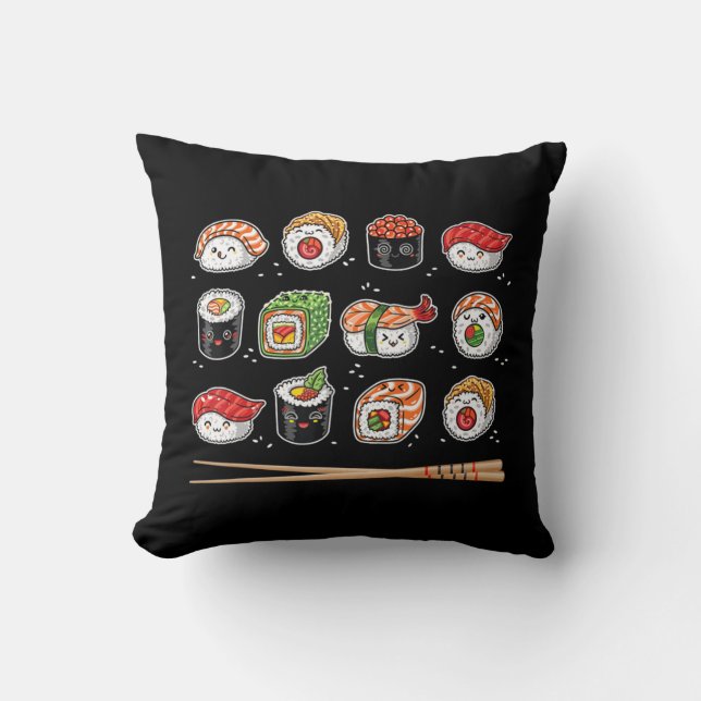 Sushi Anime Kawaii Japanese Food Lover Otaku Manga Throw Pillow (Front)