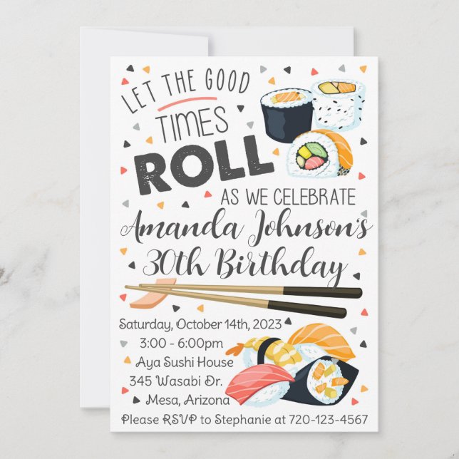 Sushi Anniversaire Invitation, Sushi Invitation (Devant)
