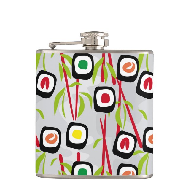 Sushi background hip flask (Front)