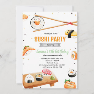 Sushi birthday kid party invitation