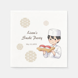 Sushi Birthday Party Invitation with Cute Anime  Napkin
