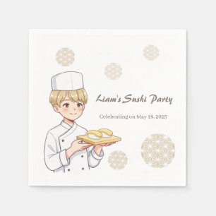 Sushi Birthday Party Invitation with Cute Anime  Napkin