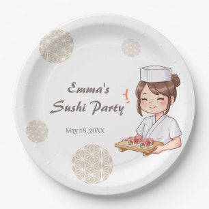 Sushi Birthday Party Invitation with Cute Anime  Paper Plate