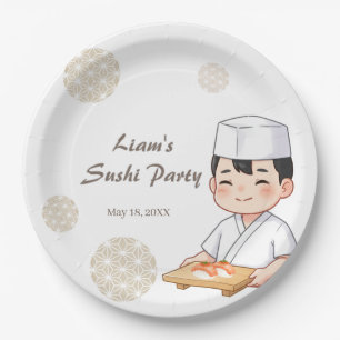 Sushi Birthday Party Invitation with Cute Anime  Paper Plate
