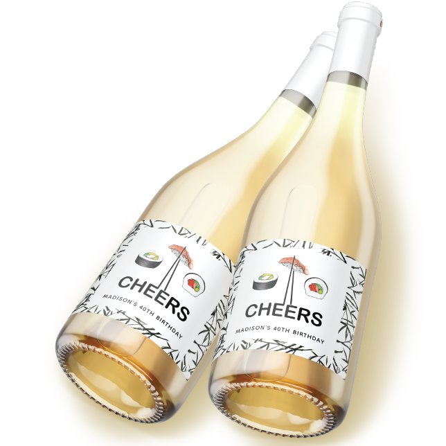 Sushi Birthday Party Personalized Cheers Sparkling Wine Label (Creator Uploaded)