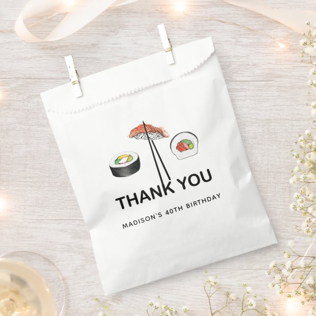 Sushi Birthday Personalized Black White Thank you Favour Bag (Clipped)