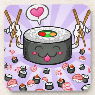 Sushi Cartoon Character Eating Lots of Shrimp Coaster