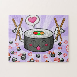 Sushi Cartoon Character Eating Lots of Shrimp Jigsaw Puzzle