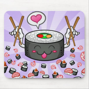 Sushi Cartoon Character Eating Lots of Shrimp Mouse Pad