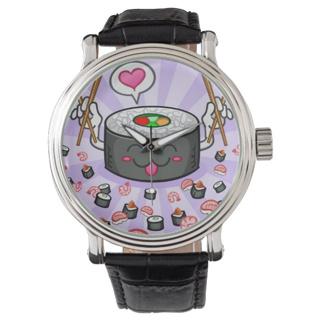 Sushi Cartoon Character Eating Lots of Shrimp Watch (Front)