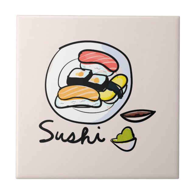 Sushi cartoon cute Japanese art Tile (Front)