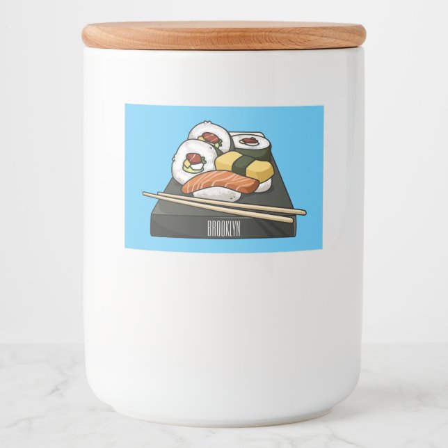 Sushi cartoon illustration  food label (Front)