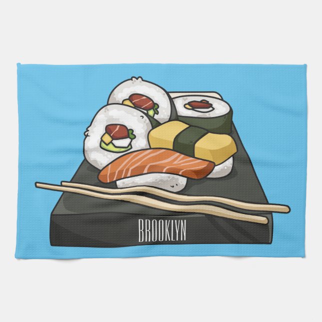 Sushi cartoon illustration  kitchen towel (Horizontal)