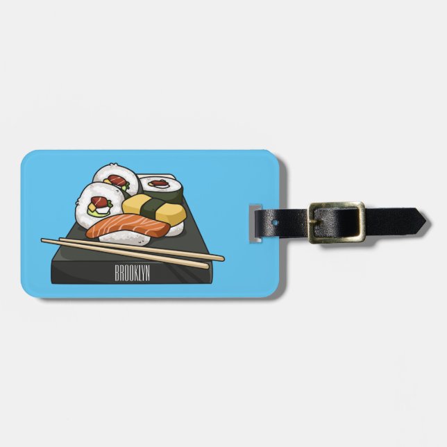 Sushi cartoon illustration luggage tag (Front Horizontal)