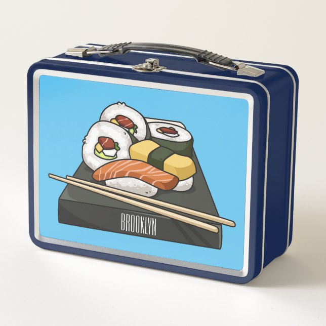 Sushi cartoon illustration  metal lunch box (Front)