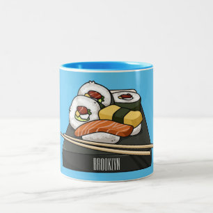 Sushi cartoon illustration Two-Tone coffee mug
