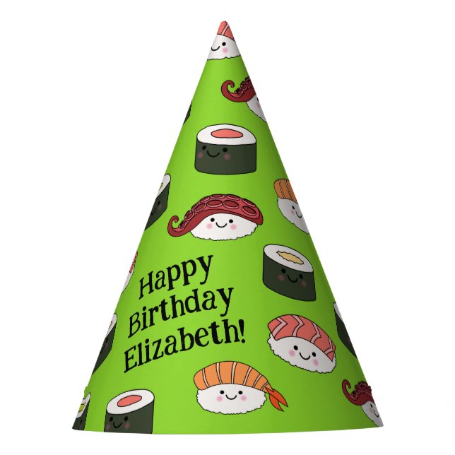 Sushi Cartoon Kids Birthday Party Hat (Front)