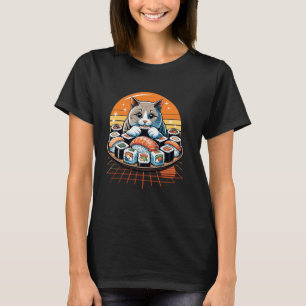 Sushi Cat Eating Sushi Retro Style Sunset Sushi Lo T-Shirt