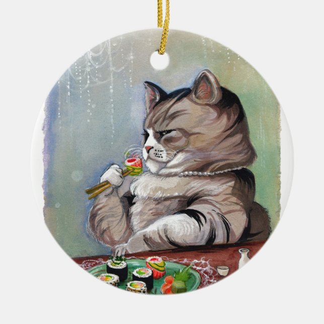 Sushi Cat Fancy Feast Ceramic Ornament (Front)
