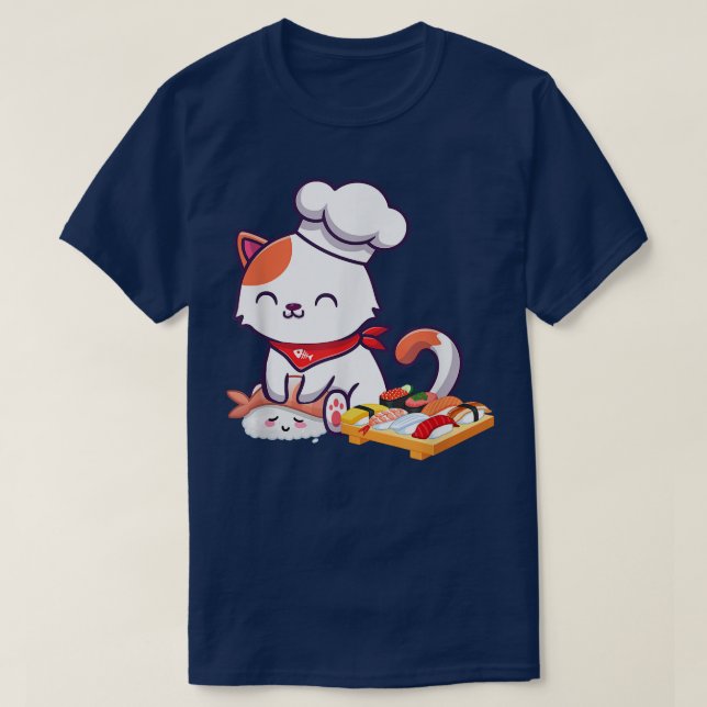 Sushi Cat Kawaii Anime Neko Japanese Gift for Girl T-Shirt (Design Front)