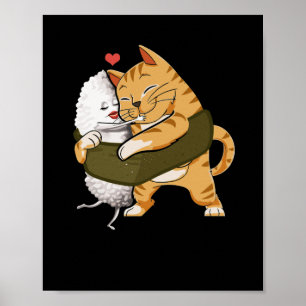 Sushi Cat Kawaii Anime Neko Japanese Poster