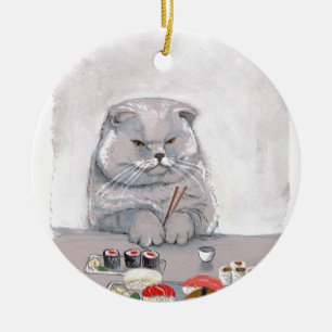 Sushi Cat Mr. Grumps ©CSiravo Ceramic Ornament