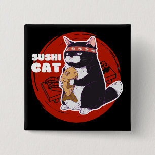Sushi Cat, Samurai Cat Chonky Cat 2 Inch Square Button