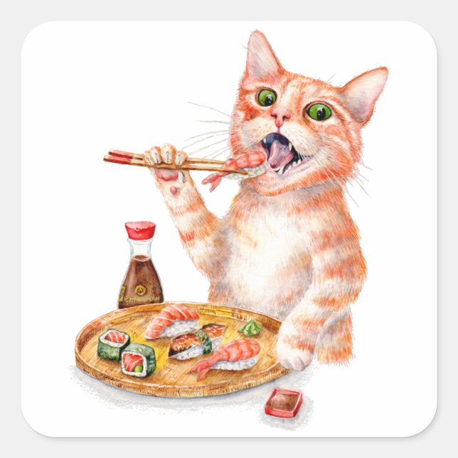 Sushi Cat Square Sticker (Front)