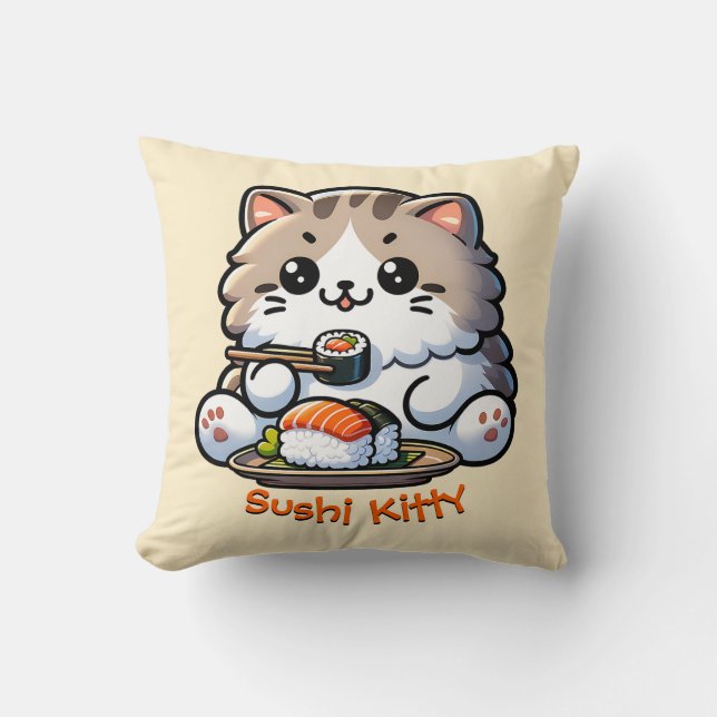 Sushi Cat Throw Pillow (Front)